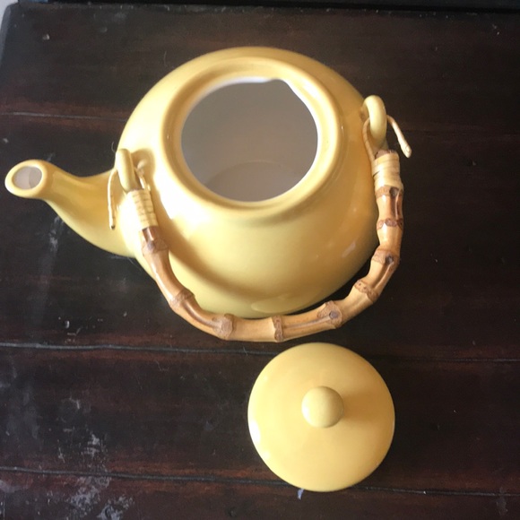 Pottery Barn Kitchen Pottery Barn Teapot Bamboo Handle Yellow